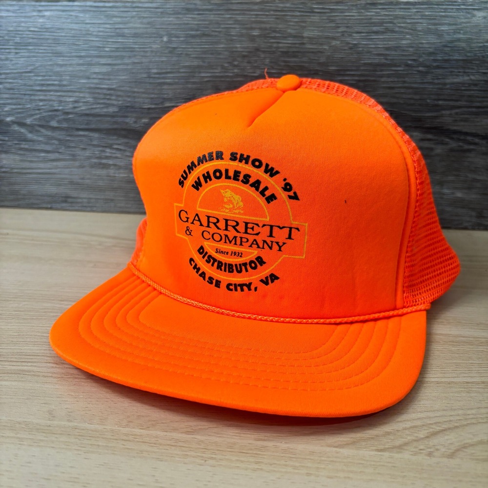 Vintage Garrett &‎ Company Hat Cap Snapback Orange Trucker Chase City Iowa